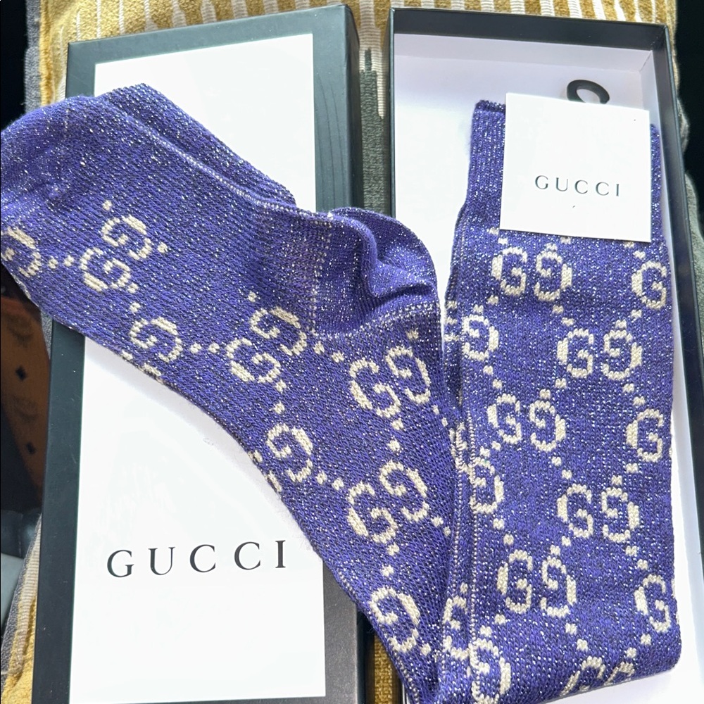 Gucci Purple and White Logo Socks